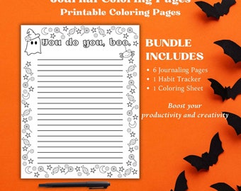 Halloween Themed Journal Coloring Pages - Printable PDF File - Habit Tracker and Coloring Page Included - Downloadable Journal