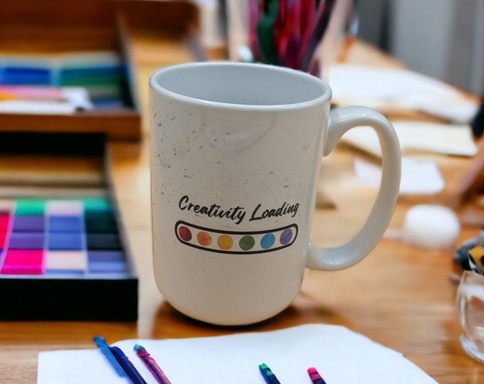 Creativity Mug - 15oz  Coffee Mug that says "Creativity Loading" -Splatter Paint Design - Great Gift for Artists and Creatives