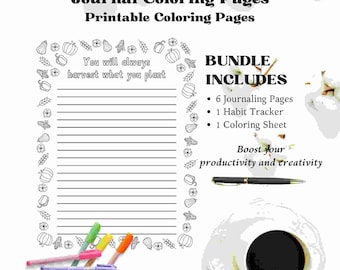 Fall Vibes Coloring Journal Pages - Printable PDF File - Habit Tracker and Coloring Page Included - Journal Digital Download