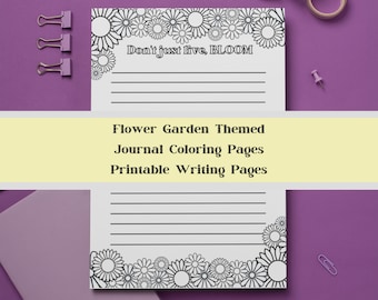 Flower Garden-Themed Journal Coloring Pages - Printable PDF File - Habit Tracker and Coloring Page Included - Downloadable Notebook Pages