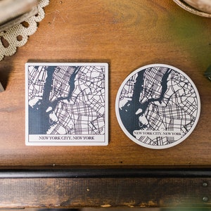 Custom Laser Engraved City Map Ceramic Coasters - Bring a piece of your favorite city into your home!