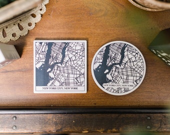 Custom Laser Engraved City Map Ceramic Coasters - Bring a piece of your favorite city into your home!