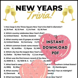 Printable New Years Trivia | New Years Eve Activity | Holiday Game | Fun New Years Eve | EASY ...