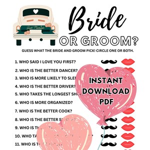Juego de despedida de soltera imprimible / ¿Novia o novio? / Juegos para fiestas de bodas / FÁCIL Descarga instantánea AHORA