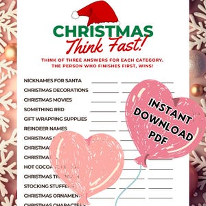 Christmas Think Fast Game: Holiday Party Activity (Digital Download)