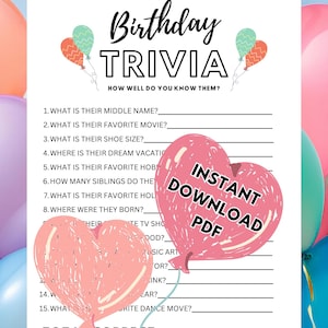 Birthday Trivia Game: Fun Party Questions (PDF Pattern)