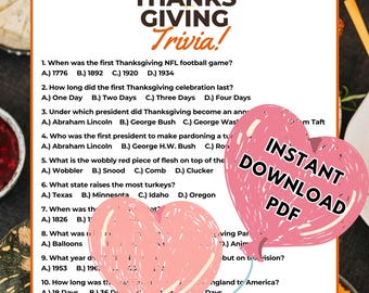 Printable Thanksgiving Trivia Game: Fun Turkey Day Activity (Digital Download)