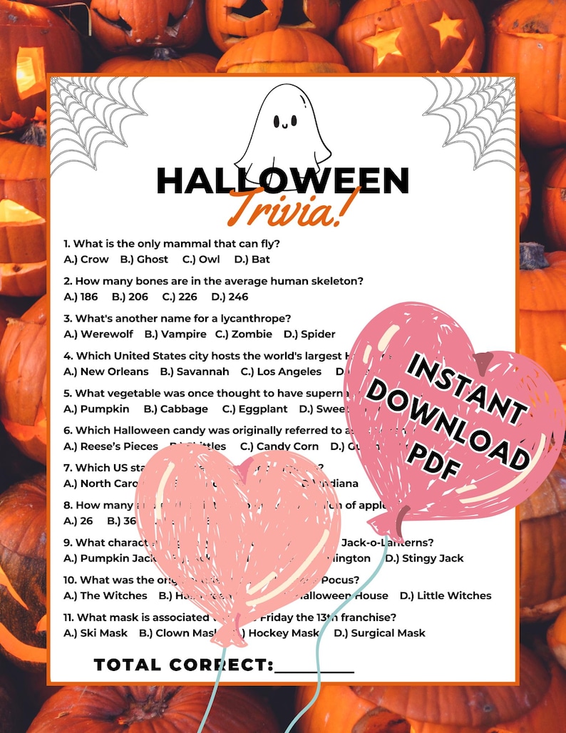 Halloween Trivia Game: Printable Party Activity (Digital Download) image 1