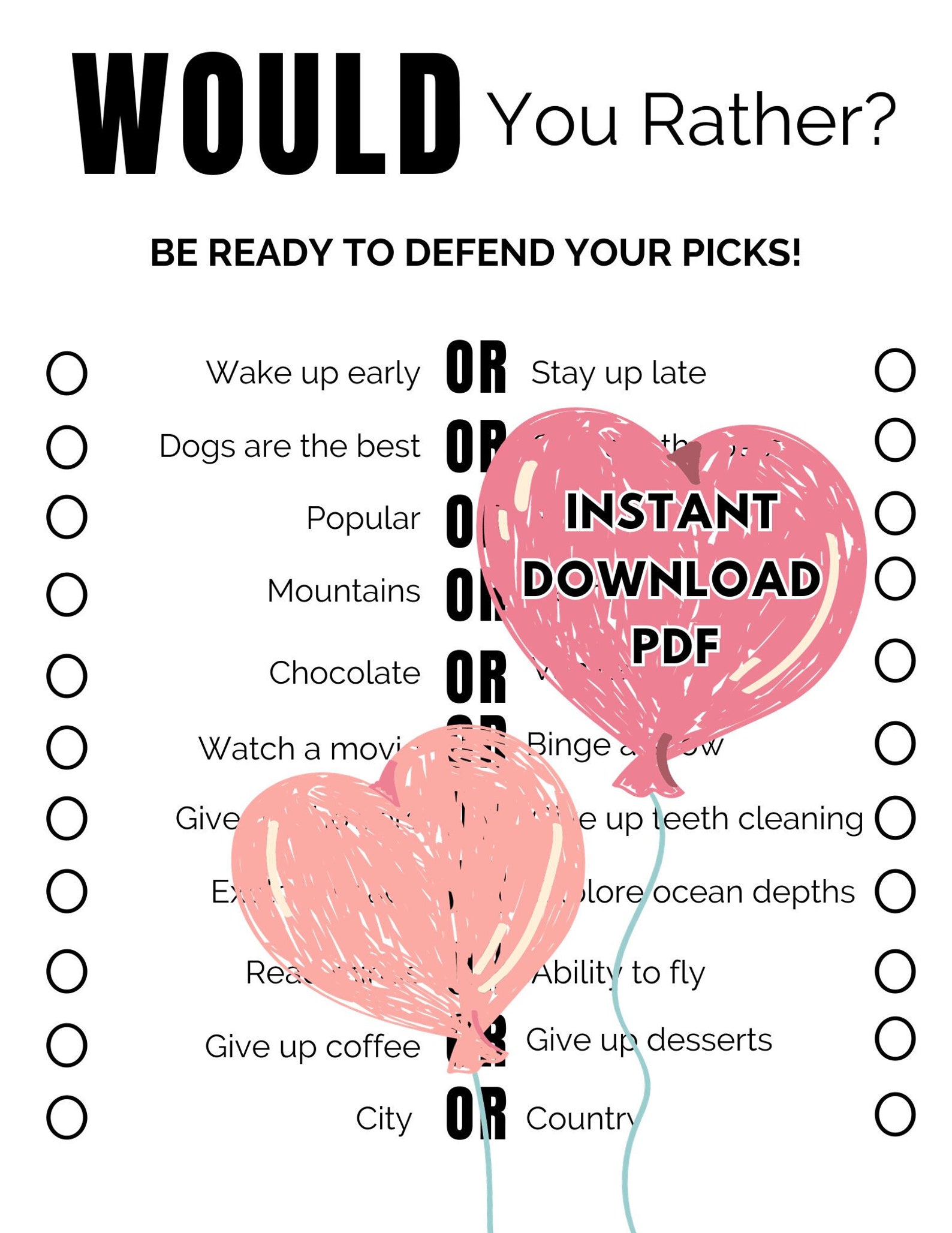 Would You Rather Party Game This or That Questions Conversation Starter Party Starter Icebreaker