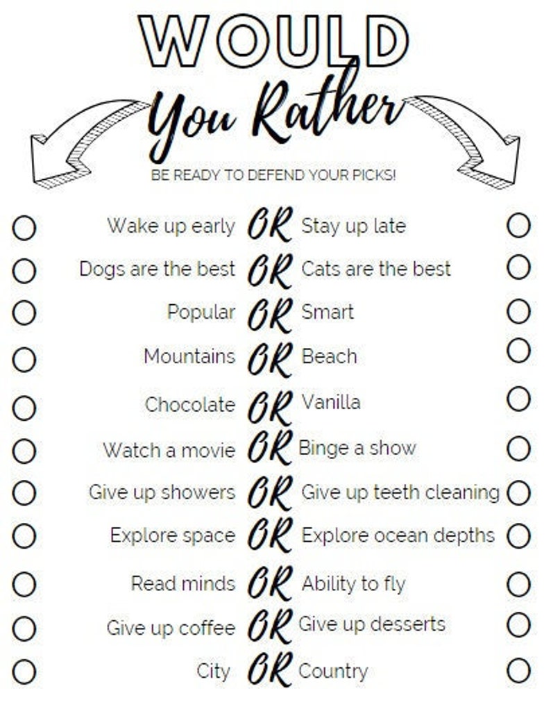 Would You Rather Party Game This or That Questions Etsy Australia