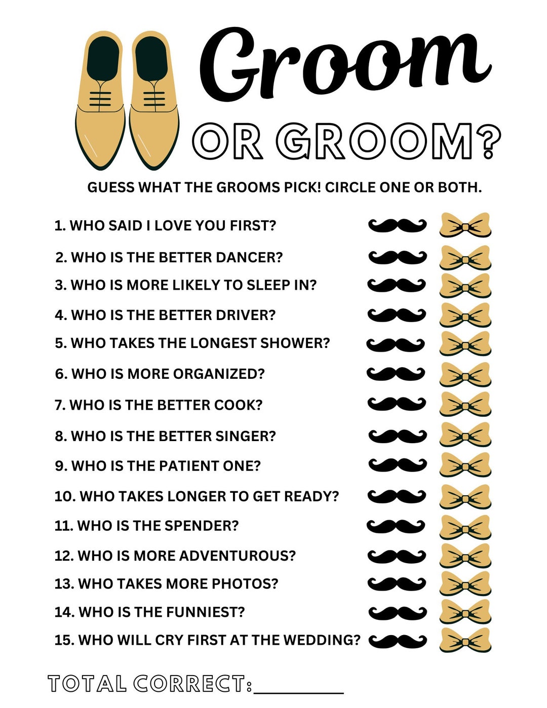 Printable Bridal Shower Game Groom or Groom Wedding Party Etsy