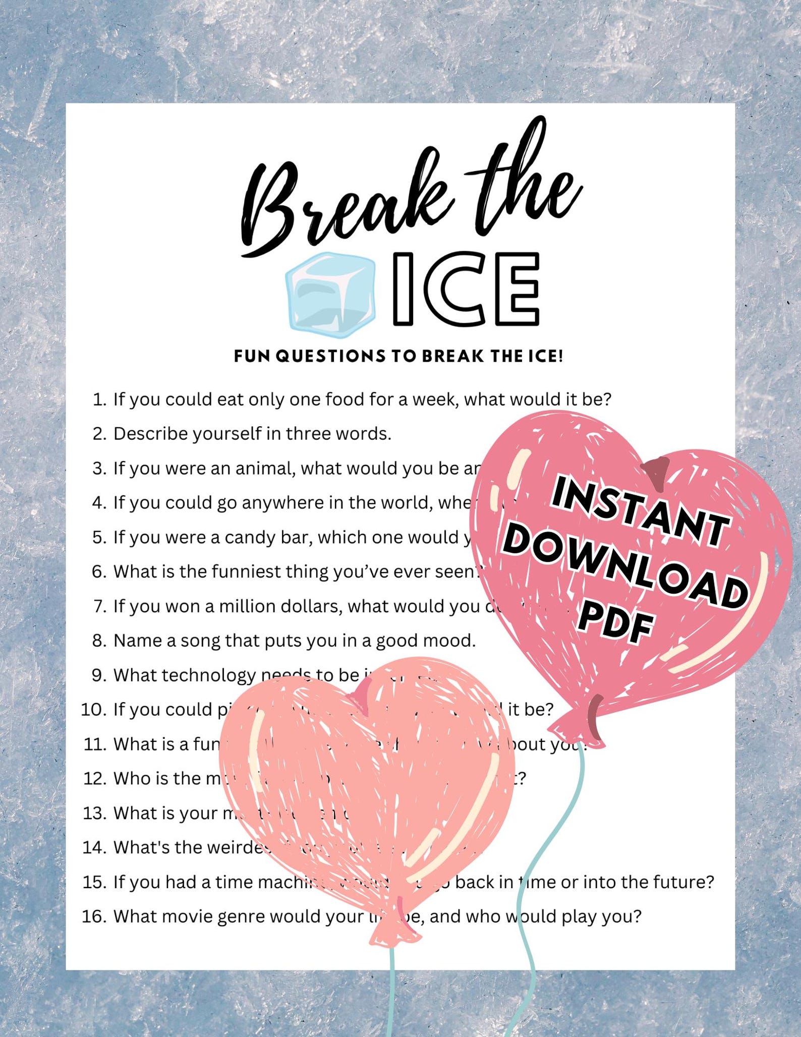 Printable Icebreaker Questions: Party Conversation Starters (digital ...