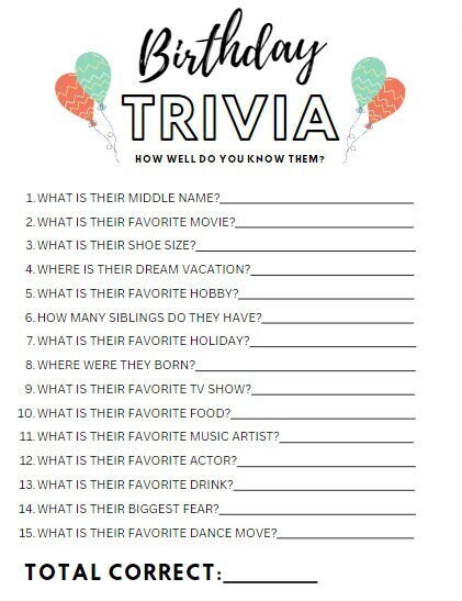 Printable Birthday Party Trivia Game - Etsy Australia