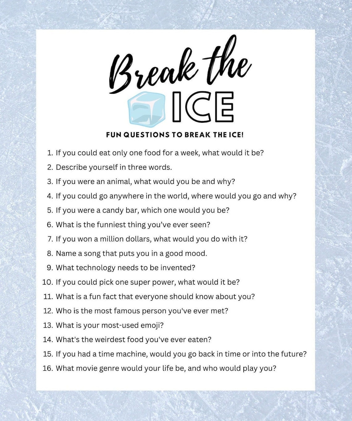Printable Icebreaker Questions Conversation (Download Now) Etsy Printable Icebreaker Questions Conversation (Download Now) Etsy