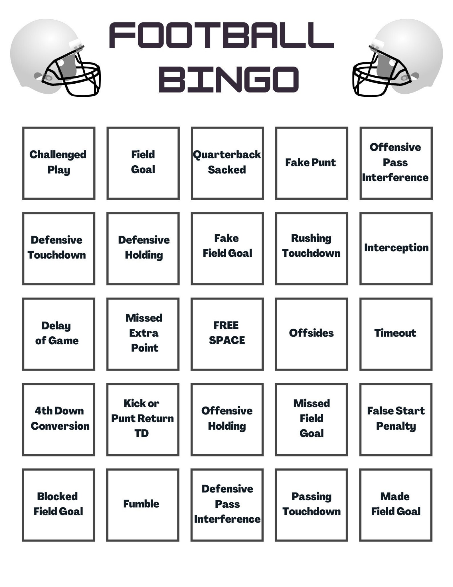 30 Printable Super Bowl Football Bingo Cards Etsy