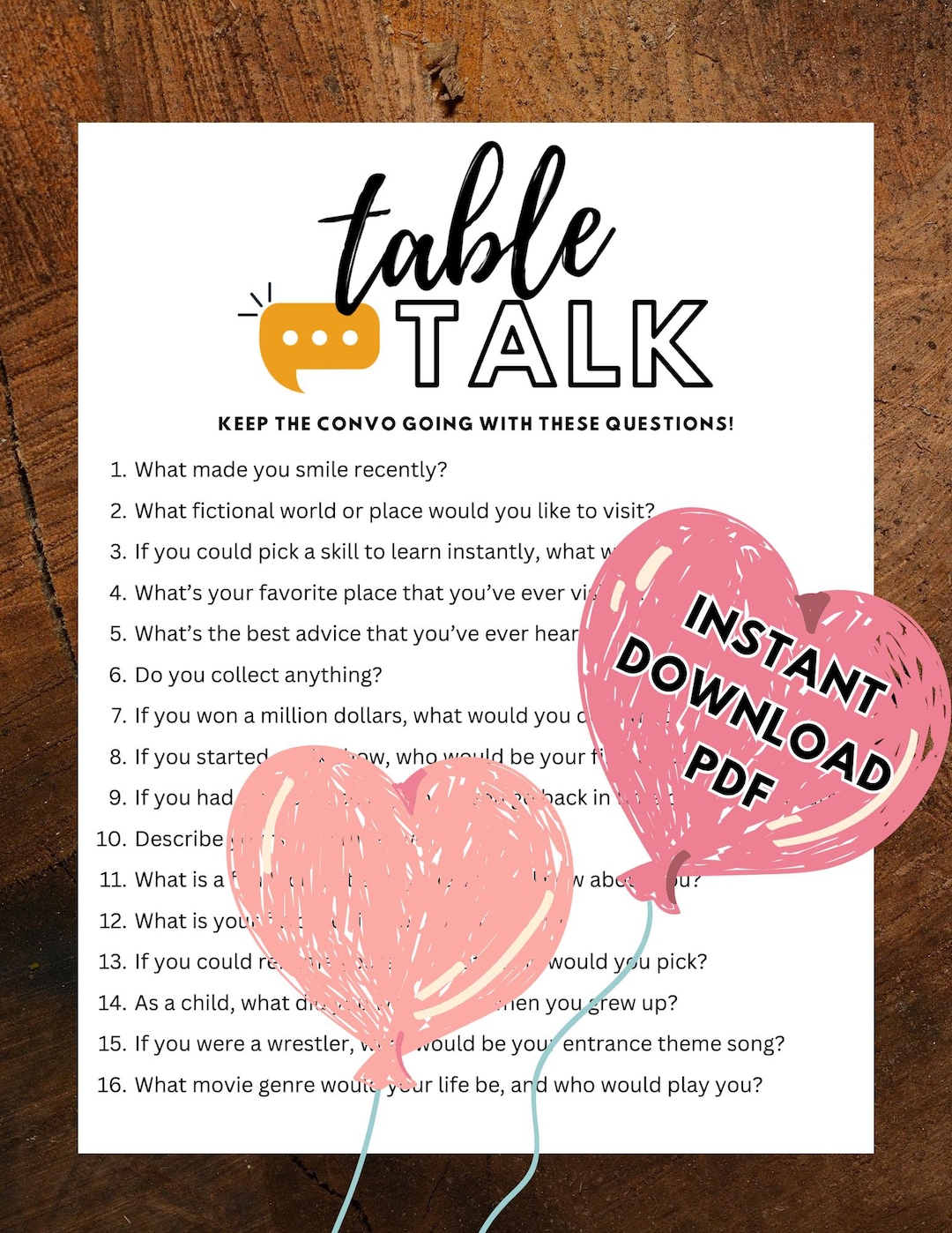 Table Talk Questions: Conversation Starters, Party Icebreaker (PDF ...