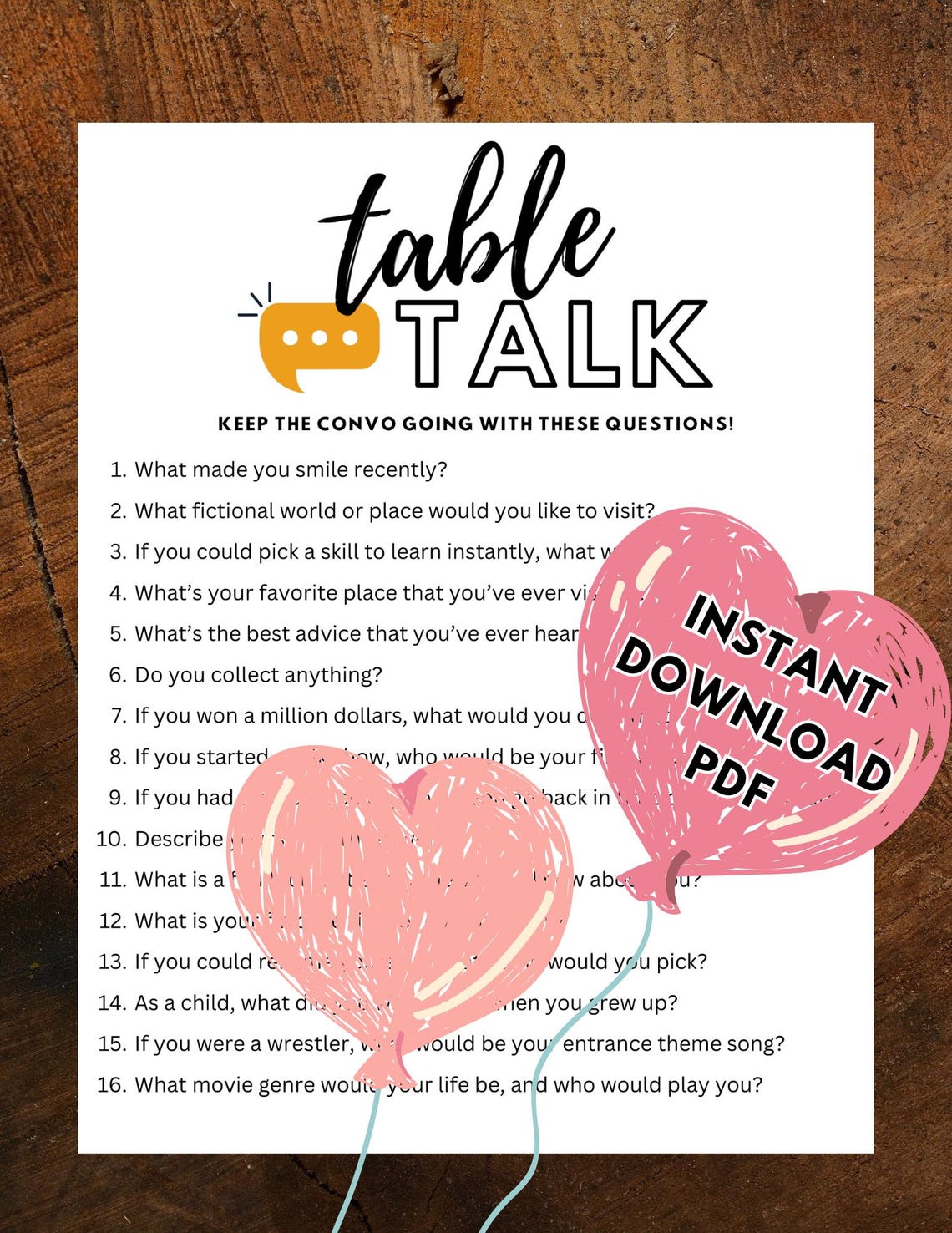 Fun Table Talk Questions Table Talk Questions: Conversation Starters, Party Icebreaker (PDF ...