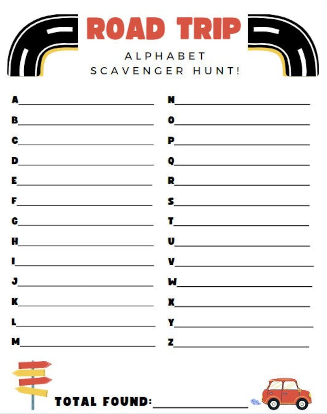 Printable Road Trip Alphabet Scavenger Hunt Etsy