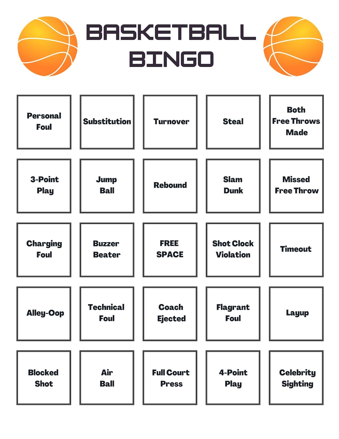 20 Printable Basketball Bingo Cards Etsy