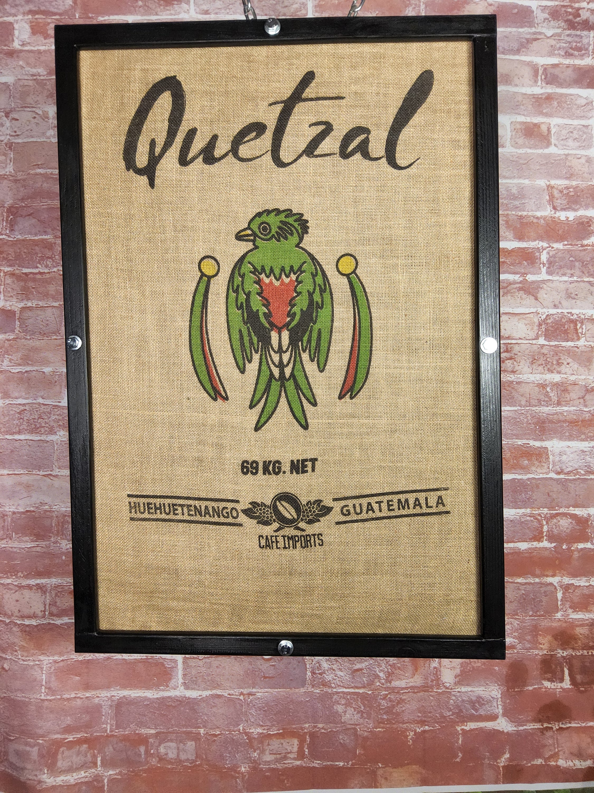 Coffee Burlap Bag Wall Hanging Contemporary Modern Upcycled Art