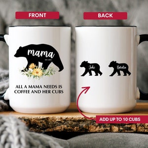 Mama Bear Mug Personalized, Mama Bear With Cubs Coffee Mug, Mama Bear Cup, Mama Bear Gifts, Mama Bear Gift For Mother&#39;s Day