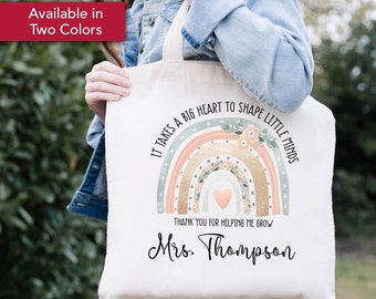 It Takes a Big Heart To Shape Little Minds Canvas Tote Bag, Teacher Tote Bag, Teacher Back To School Gift, Teacher Bag Gift, Teacher Tote