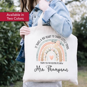 It Takes a Big Heart To Shape Little Minds Canvas Tote Bag, Teacher Tote Bag, Teacher Back To School Gift, Teacher Bag Gift, Teacher Tote image 1