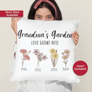 Custom Birth Month Flower Pillow, Grandma's Garden Pillow, Grandma's Garden Gift, Mom's Garden Pillow, Nana's Garden Pillow, Mimi's Garden