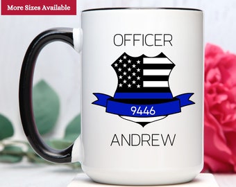 Police Officer Coffee Mug, Police Officer Gifts For Men, Police Mug With Badge Number, Police Cup Personalized, Police Officer Gift