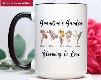 Personalized Birth Flower Gift, Grandma's Garden Mug,  Grandma Gift, Grandma Birth Flower Mug, Grandma Birth Flower Gift