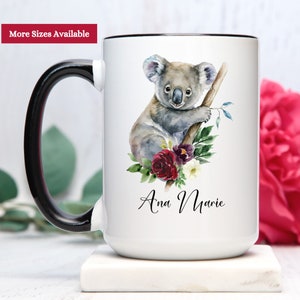 Personalized Floral Koala Coffee Mug, Koala Gifts For Women, Koala Coffee Cup, Koala Coffee Mug, Koala Lover Gift, Koala Mug, Koala Cup