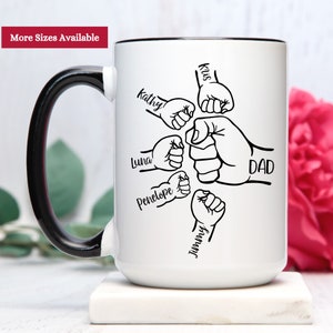 Personalized Dad Coffee Mug, Dad Mug With Kids Names, Fathers Day Gift From Kids, Dad And Kids Hands Cup, Dad Gift From Kids, Dad Coffee Cup