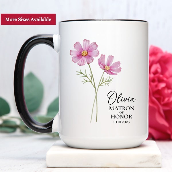 Matron of Honor Mug, Matron of Honor Proposal Gift, Matron of Honor Cup With Birth Flower, Matron of Honor Gift From Bride