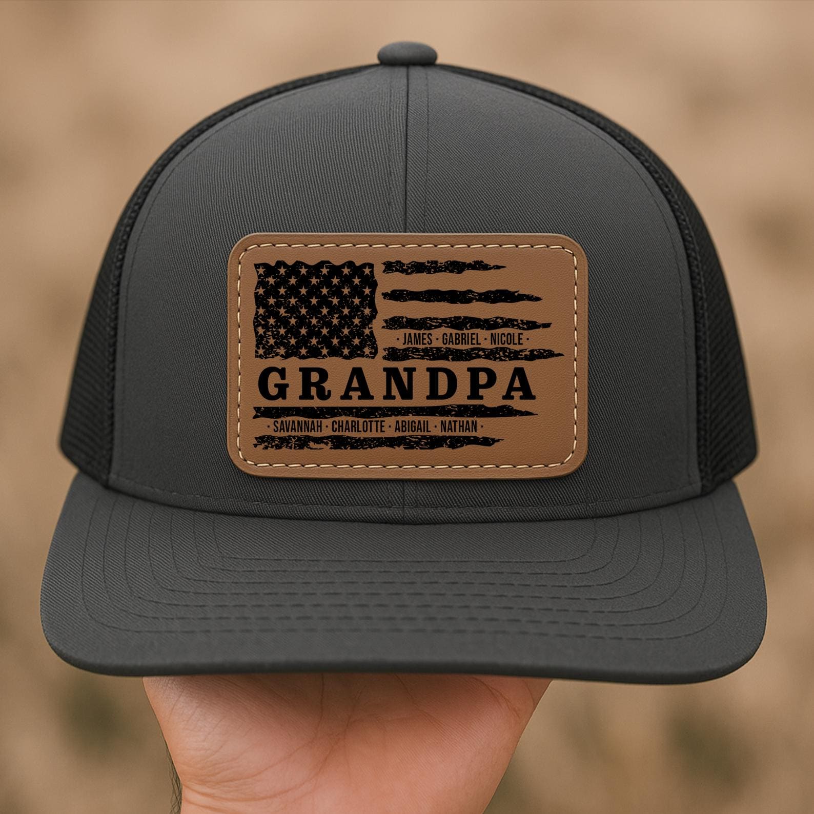 Personalized Grandpa American Flag Hat, Gift for Grandpa, Grandpa Hat With Grandchildren's Nams, Grandpa Trucker Hat Personalized