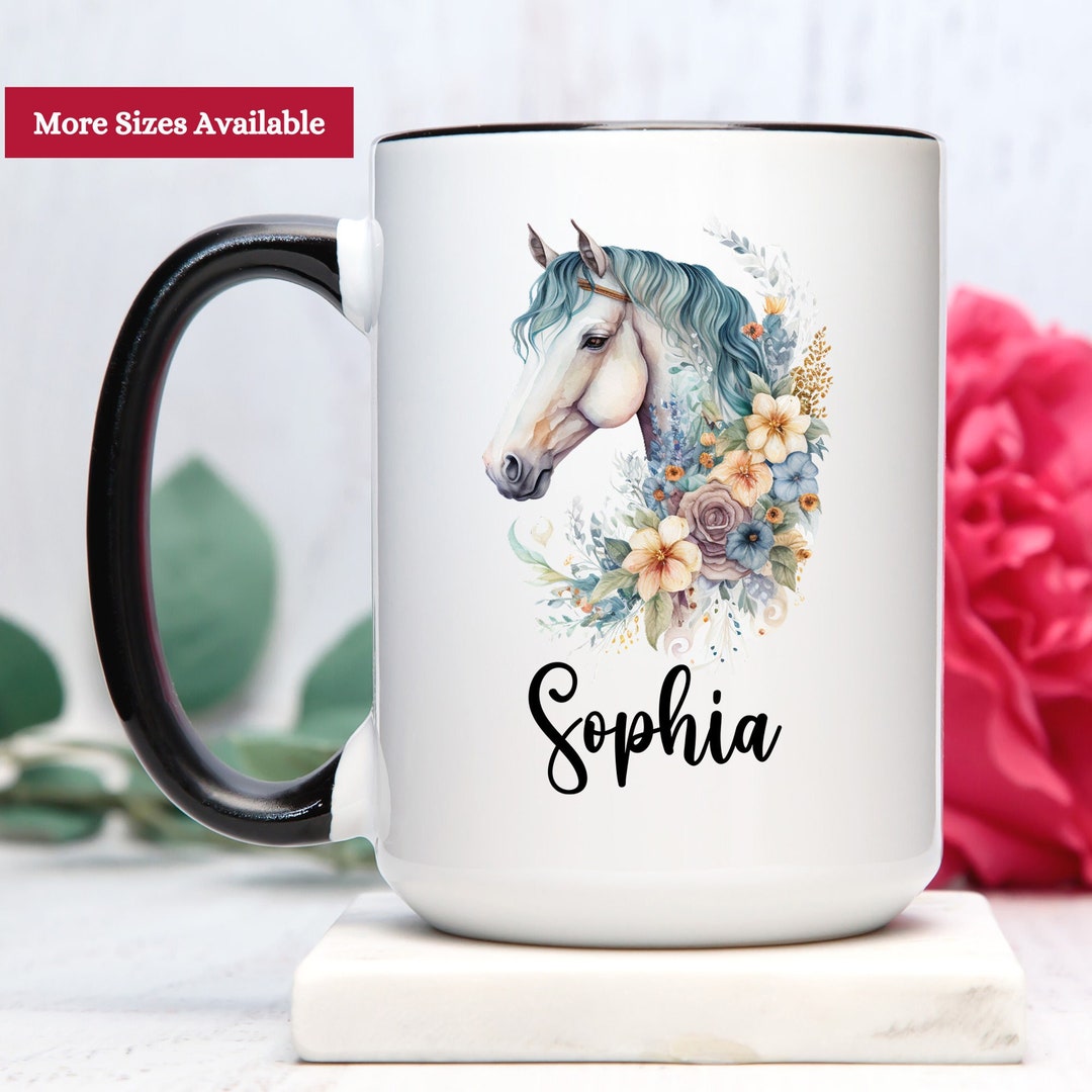 Handmade White Horse with Flowers Mug main image 0