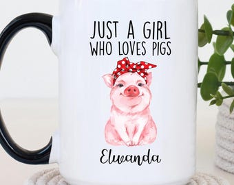 Personalized Pig Lover Coffee Mug, Custom Name Pig Mug Gift for Her, Farm Animal Coffee Cup