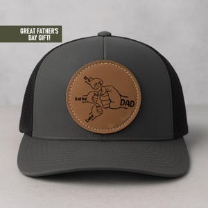 Personalized Dad Trucker Hat: Fist Bump Vegan Leather Patch
