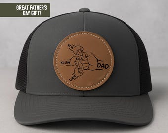 Personalized Dad Trucker Hat, Dad Fist Bump Hat, Gift Hat for Dad, Fist Bump Dad Hat with Kids, Dad Fist Bump Mesh Back Hat, Dad Hat