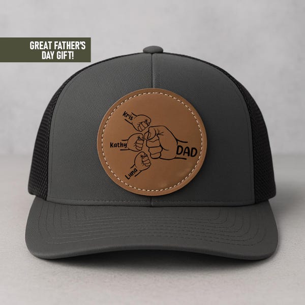 Personalized Dad Trucker Hat: Fist Bump Vegan Leather Patch