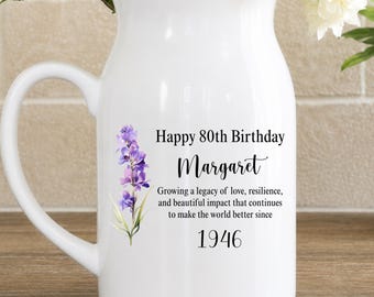 Personalized 80th Birthday Gift For Her, Custom Flower Vase Gift, 80 Birthday Gift For Women (OS-ANFV20)