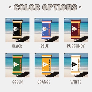 May include: Six beach towels with different colored backgrounds. Each towel features a hockey player with the text "Show Wolves" and the number "10". The colors are black, blue, burgundy, green, orange, and white.