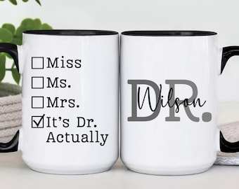Personalized DR Graduation Mug for New Doctor Gift, Custom Doctoral Degree Coffee Mug, Dissertation Defense Graduation Gifts (OS-EHGLSOPX)