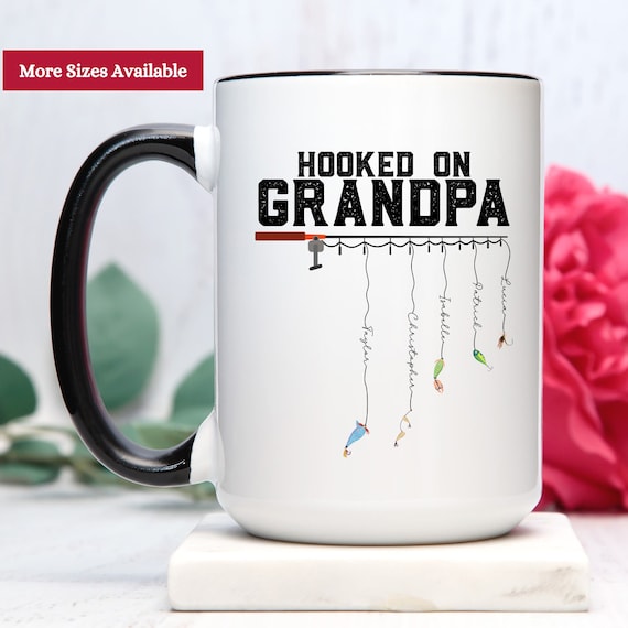 Personalized Hooked on Grandpa Coffee Mug, Grandpa Gifts for Men