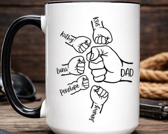 Personalized Dad Coffee Mug, Dad Mug With Kids Names, Fathers Day Gift From Kids, Dad And Kids Hands Cup, Dad Gift From Kids, Dad Coffee Cup