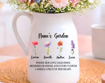 Birthday Gift For Nana, Vase Gift for Nana, Personalized Birth Flower Vase (OS-ANFV06B)