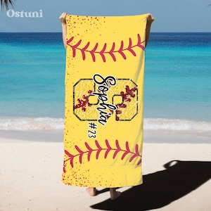 Softball Beach Towel, Softball Gifts For Girls, Softball Team Gifts, Softball Gifts For Players, Personalized Softball Pool Towel