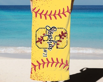Personalized Softball Beach Towel: Soft Microfiber Pool Towel