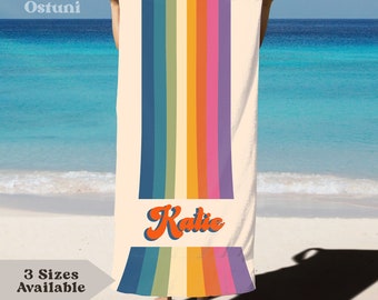 70's Retro Beach Towel, Personalized Retro Towel, 70's Retro Towel Gift, Vintage Beach Towel, Vintage Name Towel, Retro Beach Gift For Women