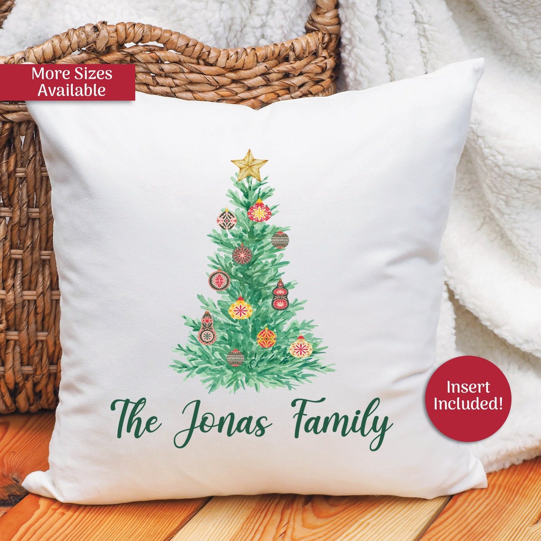 Family Christmas Tree Pillow, Personalized Family Christmas Pillow