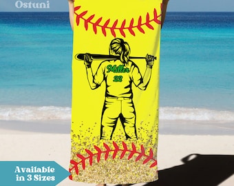 Serviette de plage de softball : cadeau personnalisé pour joueur de softball